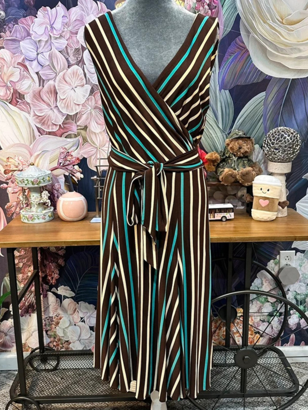 Harold's M Striped Midi Dress Surplice Retro Mod Y2K Preppy